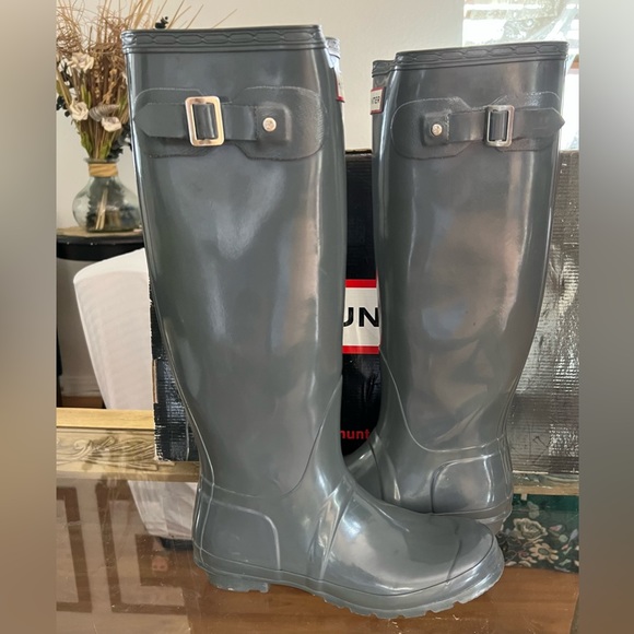 Hunter Original Gloss Tall Rain Boots, Graphite, US 7M - Picture 1 of 10